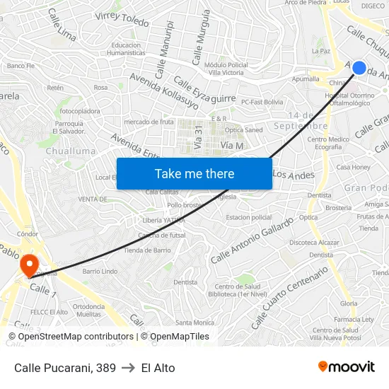 Calle Pucarani, 389 to El Alto map