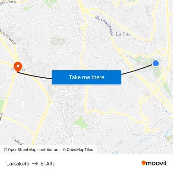 Laikakota to El Alto map