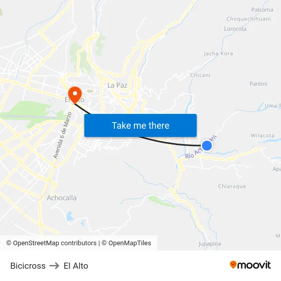 Bicicross to El Alto map