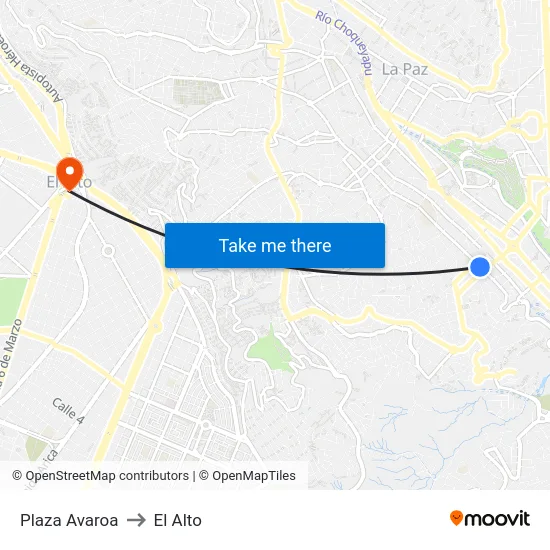 Plaza Avaroa to El Alto map