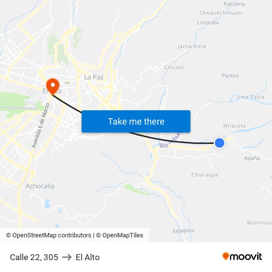 Calle 22, 305 to El Alto map