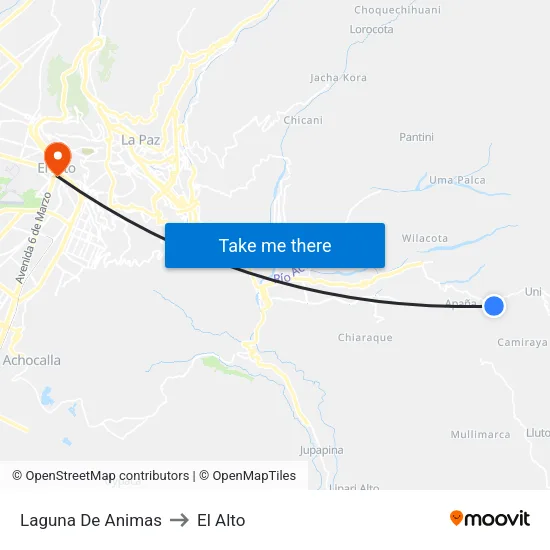 Laguna De Animas to El Alto map