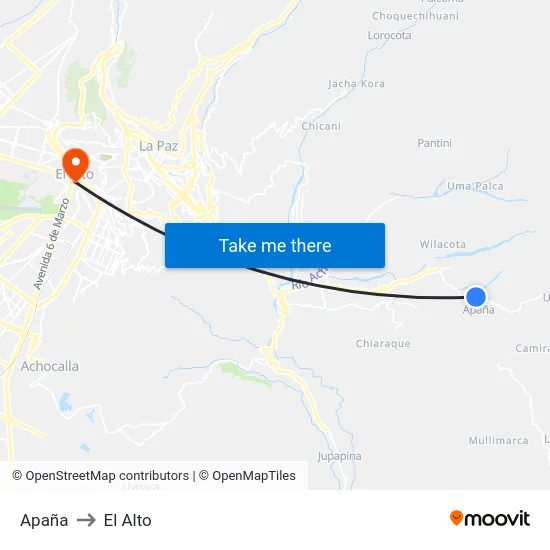 Apaña to El Alto map