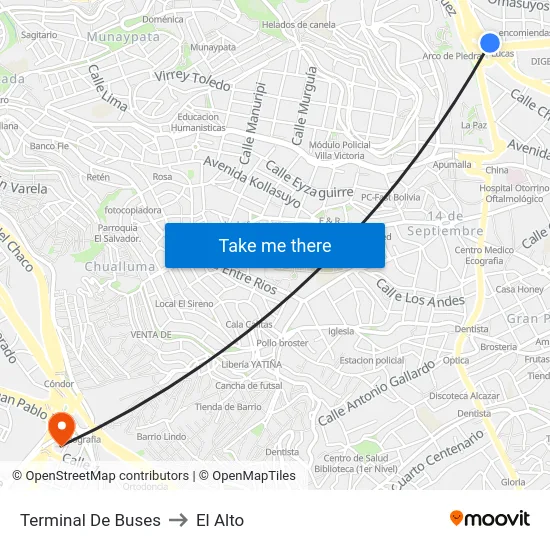 Terminal De Buses to El Alto map