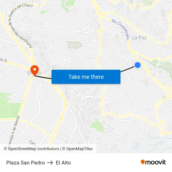 Plaza San Pedro to El Alto map