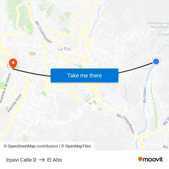 Irpavi Calle D to El Alto map