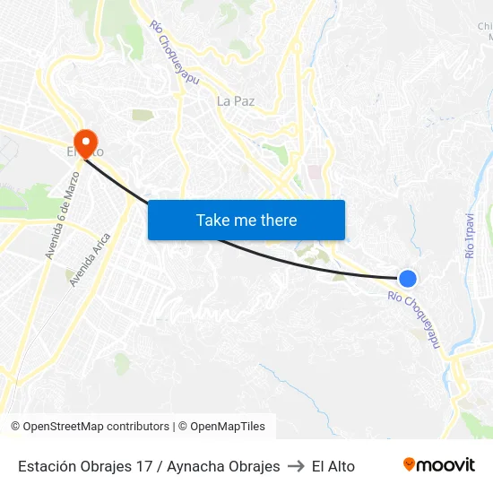 Estación Obrajes 17 / Aynacha Obrajes to El Alto map