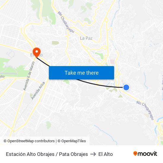 Estación Alto Obrajes / Pata Obrajes to El Alto map