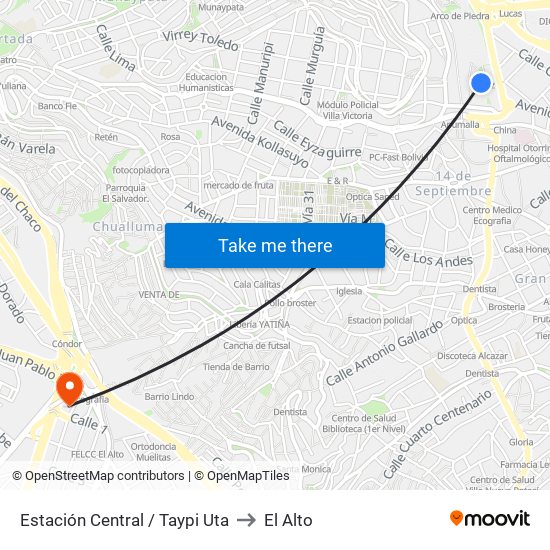 Estación Central / Taypi Uta to El Alto map