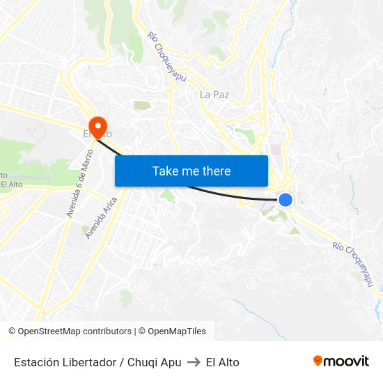 Estación Libertador / Chuqi Apu to El Alto map