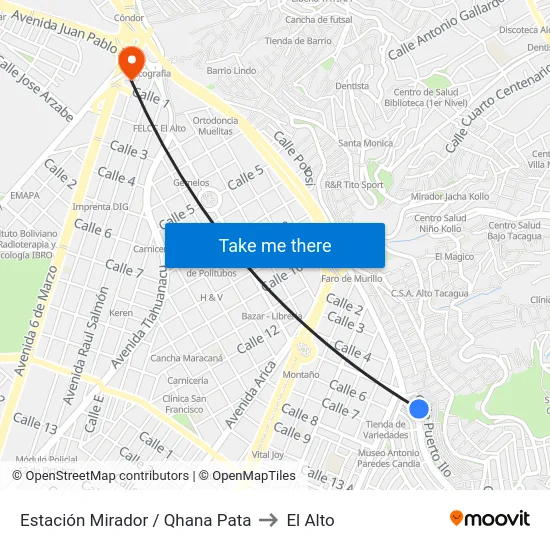 Estación Mirador / Qhana Pata to El Alto map