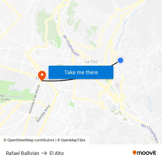 Rafael Ballivián to El Alto map