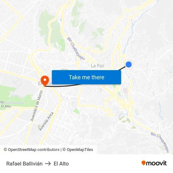 Rafael Ballivián to El Alto map