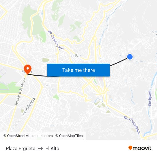 Plaza Ergueta to El Alto map