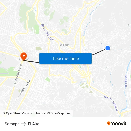 Samapa to El Alto map