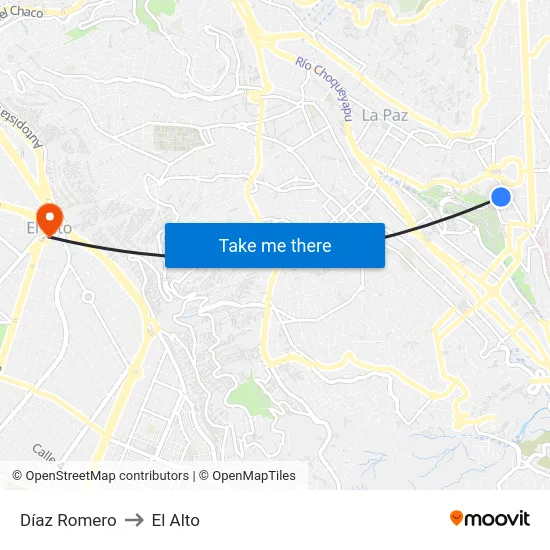 Díaz Romero to El Alto map