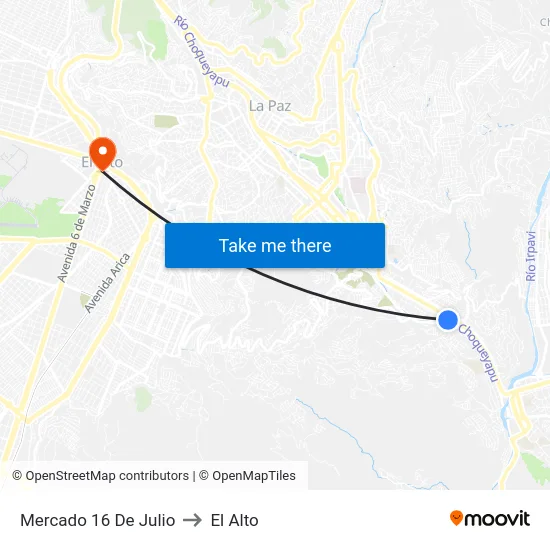 Mercado 16 De Julio to El Alto map