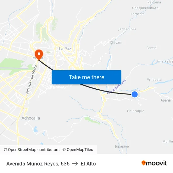 Avenida Muñoz Reyes, 636 to El Alto map