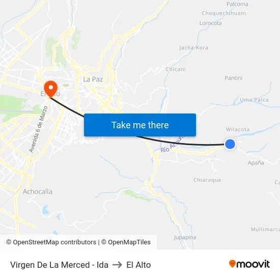 Virgen De La Merced - Ida to El Alto map