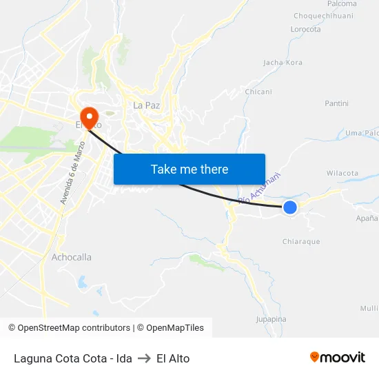 Laguna Cota Cota - Ida to El Alto map