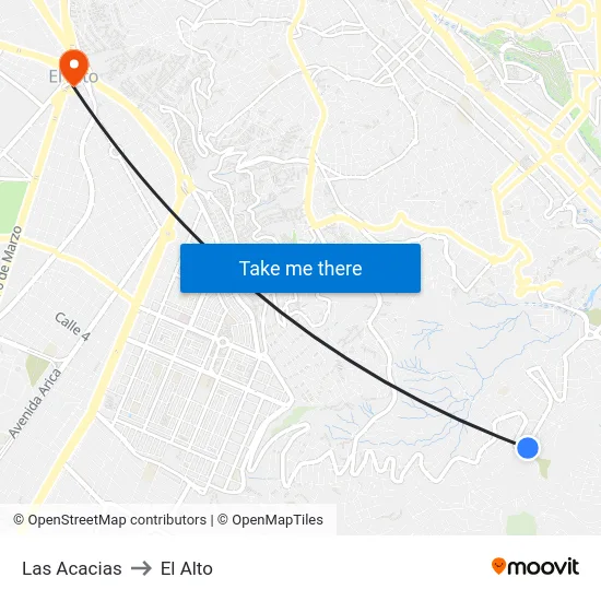Las Acacias to El Alto map