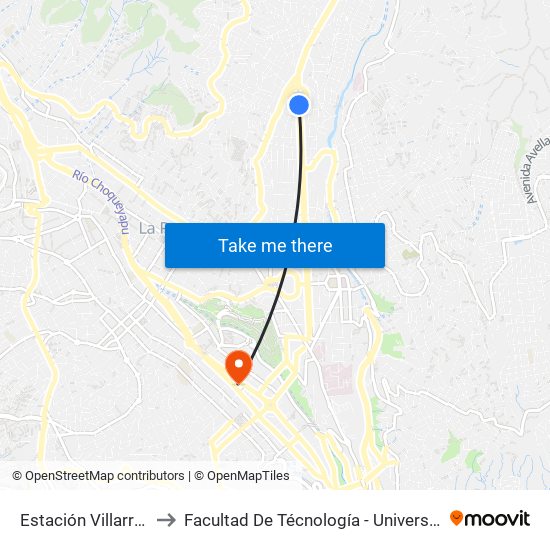 Estación Villarroel / Inalnama to Facultad De Técnología - Universidad Mayor De San Andres map