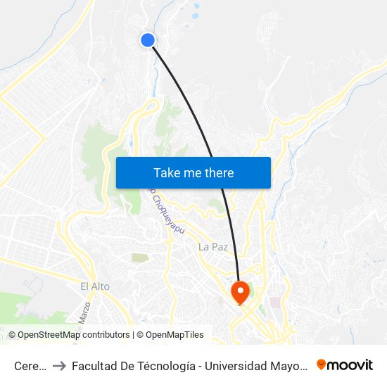 Cerezos to Facultad De Técnología - Universidad Mayor De San Andres map
