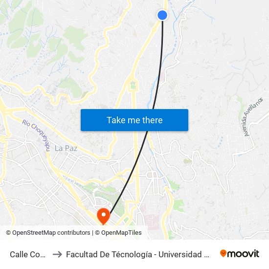 Calle Condarco to Facultad De Técnología - Universidad Mayor De San Andres map