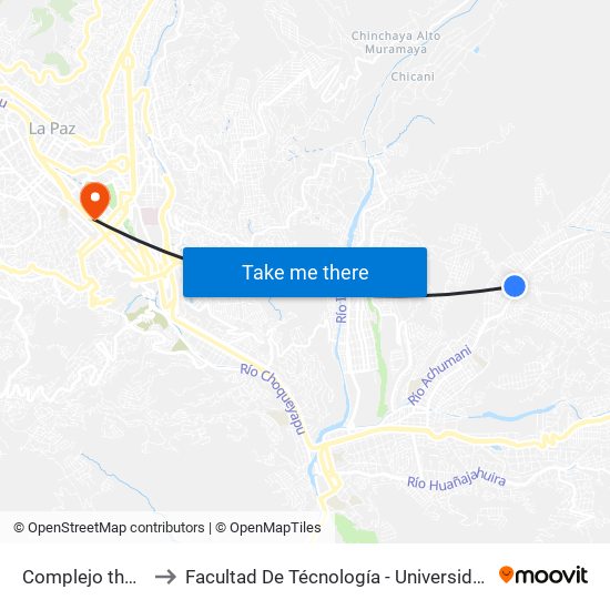 Complejo the Strongest to Facultad De Técnología - Universidad Mayor De San Andres map