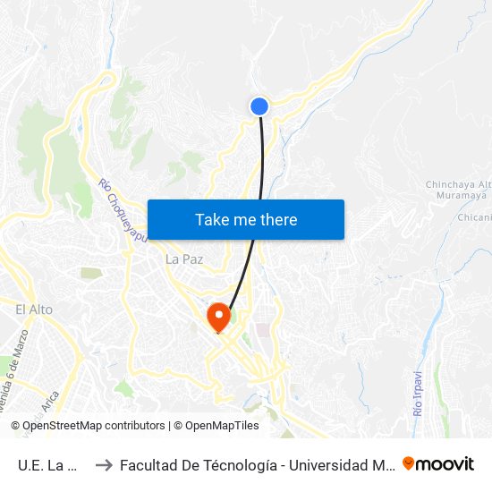 U.E. La Merced to Facultad De Técnología - Universidad Mayor De San Andres map