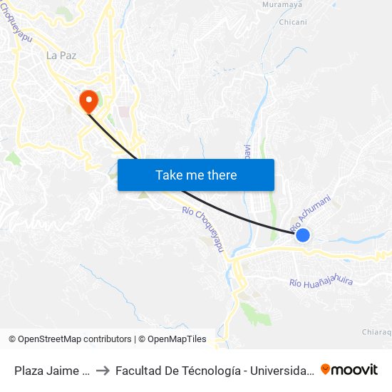 Plaza Jaime Escalante to Facultad De Técnología - Universidad Mayor De San Andres map