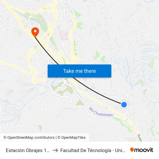 Estación Obrajes 17 / Aynacha Obrajes to Facultad De Técnología - Universidad Mayor De San Andres map