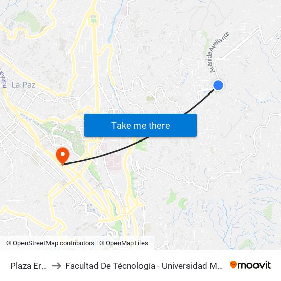 Plaza Ergueta to Facultad De Técnología - Universidad Mayor De San Andres map