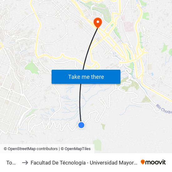 Tomillo to Facultad De Técnología - Universidad Mayor De San Andres map