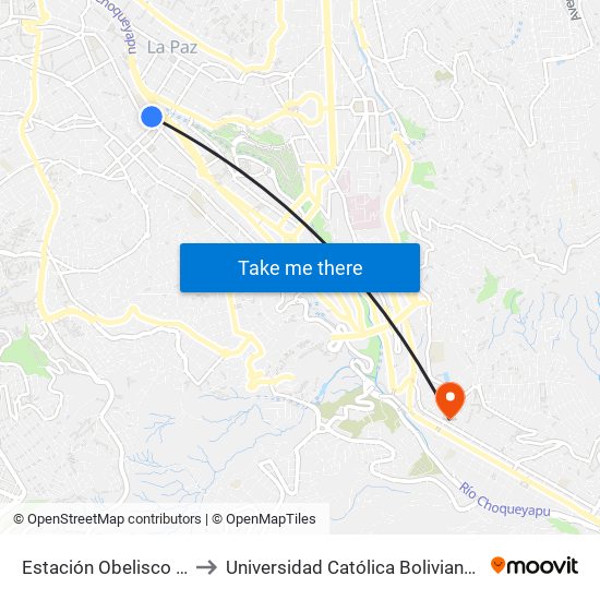 Estación Obelisco / Utjawi to Universidad Católica Boliviana San Pablo map