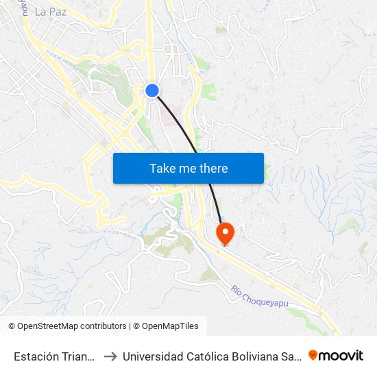 Estación Triangular to Universidad Católica Boliviana San Pablo map