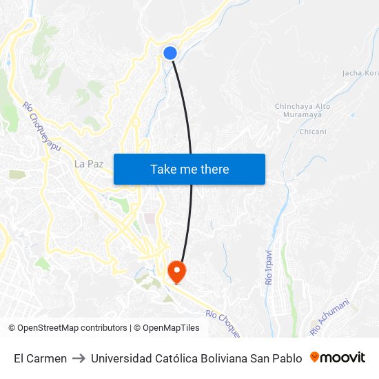 El Carmen to Universidad Católica Boliviana San Pablo map