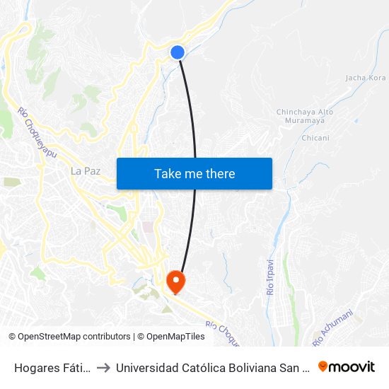 Hogares Fátima to Universidad Católica Boliviana San Pablo map