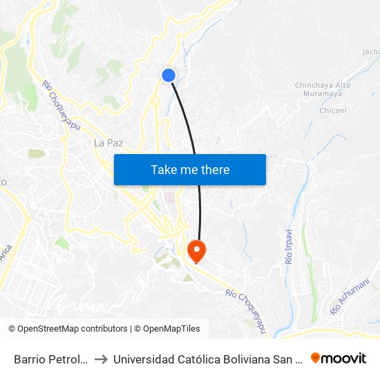 Barrio Petrolero to Universidad Católica Boliviana San Pablo map