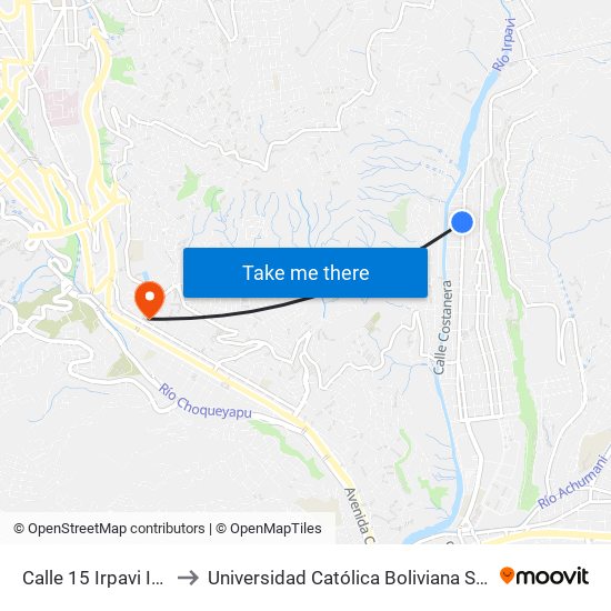 Calle 15 Irpavi II - Ida to Universidad Católica Boliviana San Pablo map