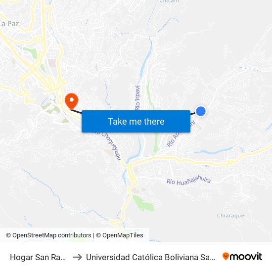 Hogar San Ramon to Universidad Católica Boliviana San Pablo map