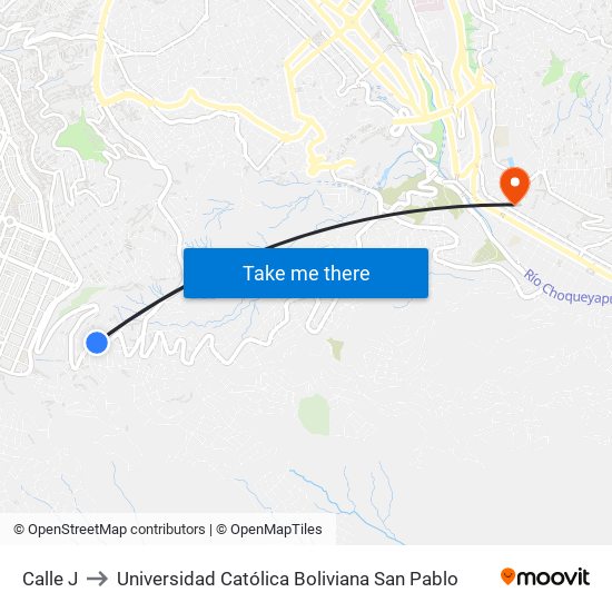 Calle J to Universidad Católica Boliviana San Pablo map