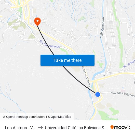 Los Alamos - Vuelta to Universidad Católica Boliviana San Pablo map