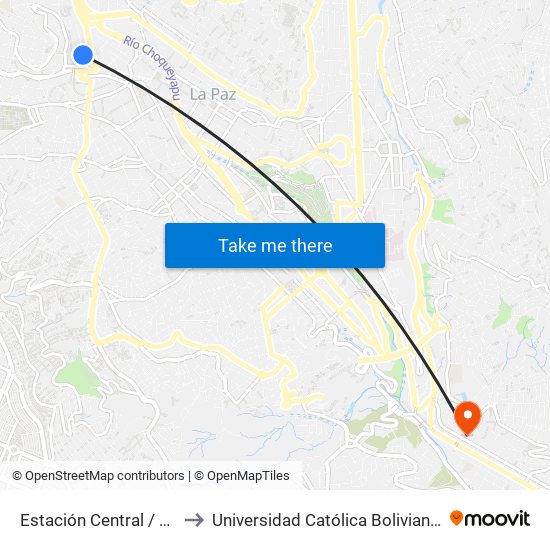 Estación Central / Taypi Uta to Universidad Católica Boliviana San Pablo map