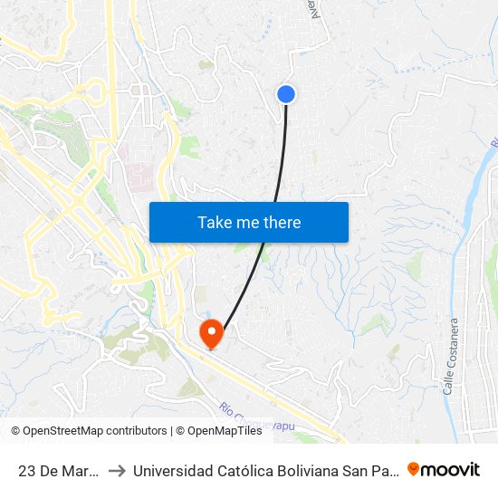 23 De Marzo to Universidad Católica Boliviana San Pablo map