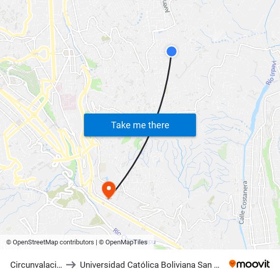 Circunvalación to Universidad Católica Boliviana San Pablo map