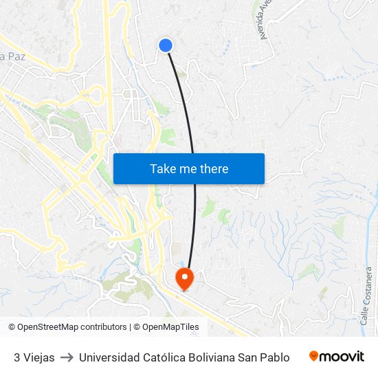 3 Viejas to Universidad Católica Boliviana San Pablo map