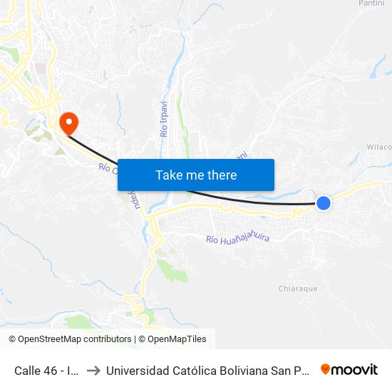 Calle 46 - Ida to Universidad Católica Boliviana San Pablo map