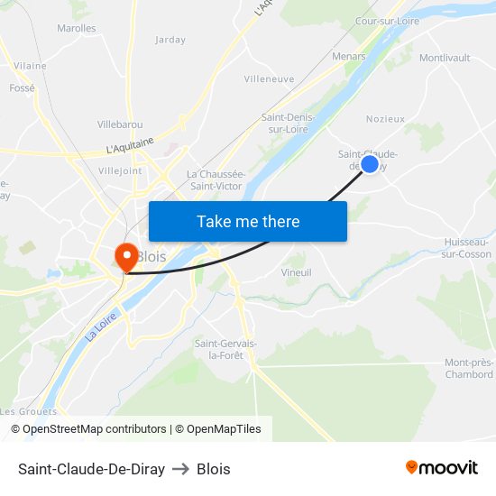 Saint-Claude-De-Diray to Blois map