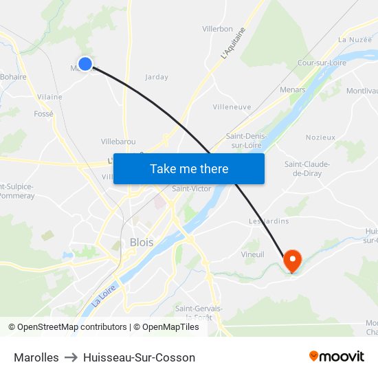 Marolles to Huisseau-Sur-Cosson map